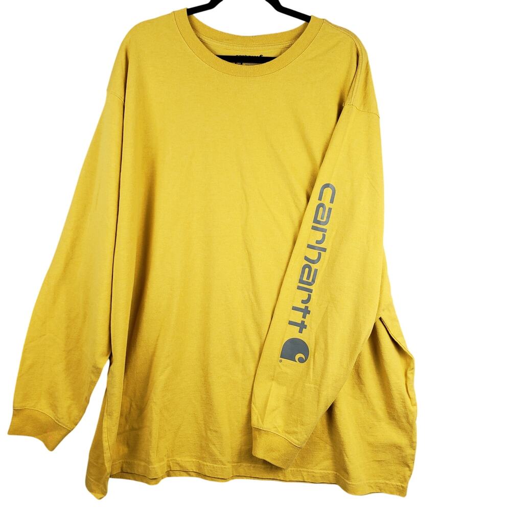 Carhartt Sz‎ 3XL Signature Long Sleeve Graphic Tee Shirt Bright Yellow Loose Fit